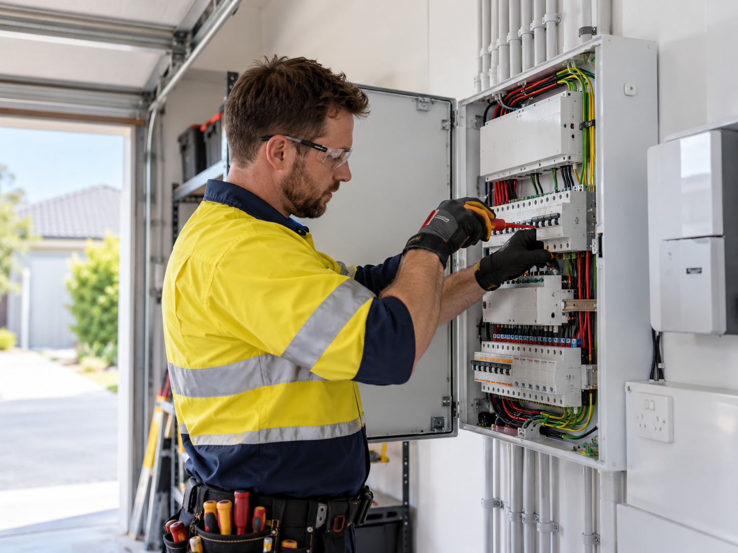 Electrician working on a switchboard upgrade
